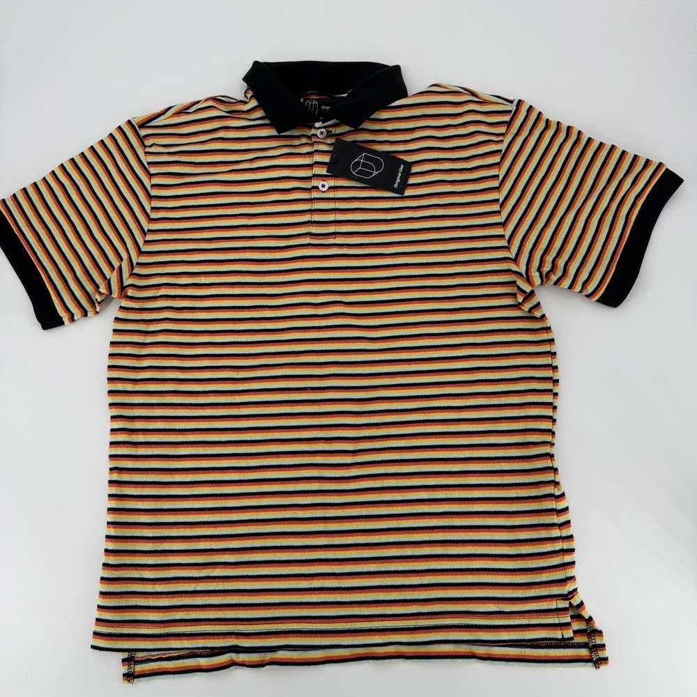 Original Use Polo Shirt Horizontal Stripe Modern Mens Small Multicolor‎ Yellow